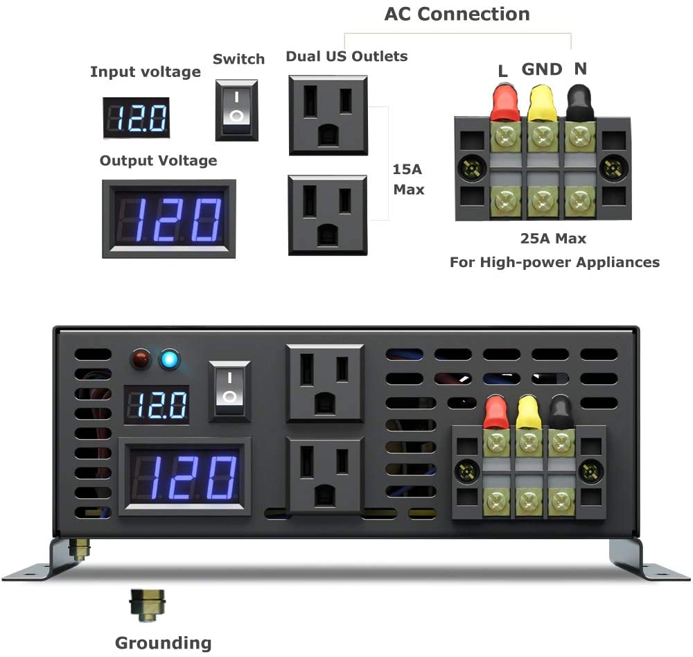 Onduleur à onde sinusoïdale Pu - Inverter Pure Sine Wave 60Hz 120V 3000W avis et prix